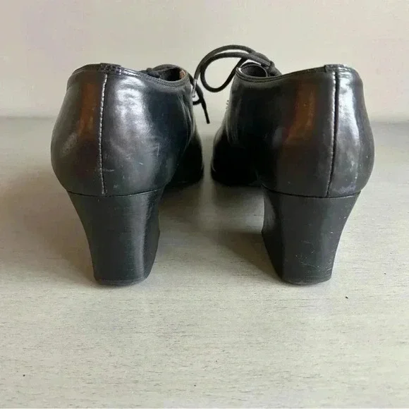 Jennifer Moore Leather Pointed Toe Lace Up Black Block Heels Women Size 9 Brazil - Picture 8 of 14